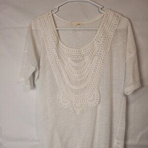 J.Bliss Size XL White Embroidered Lace Trim Blouse Top
